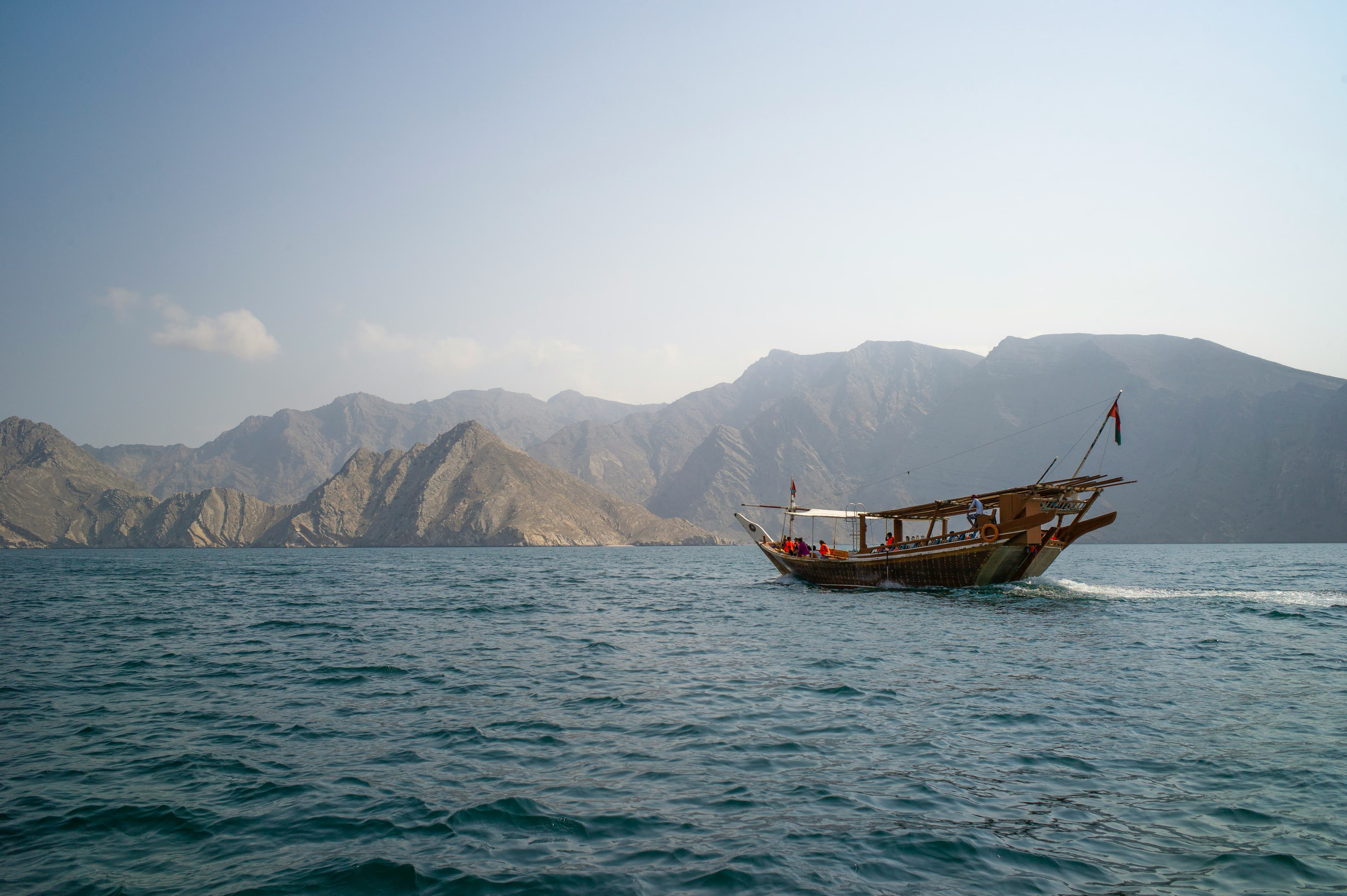 Scenic wadi with clear water pools in Oman